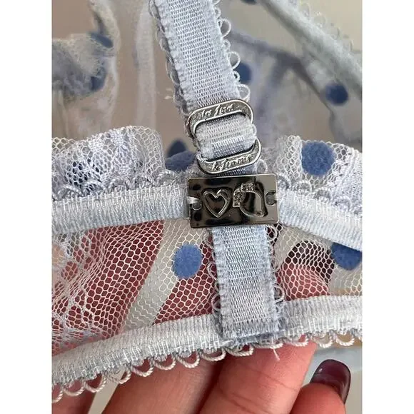 Sheer Blue Polka Dot Lingerie Set - Picture 6 of 10